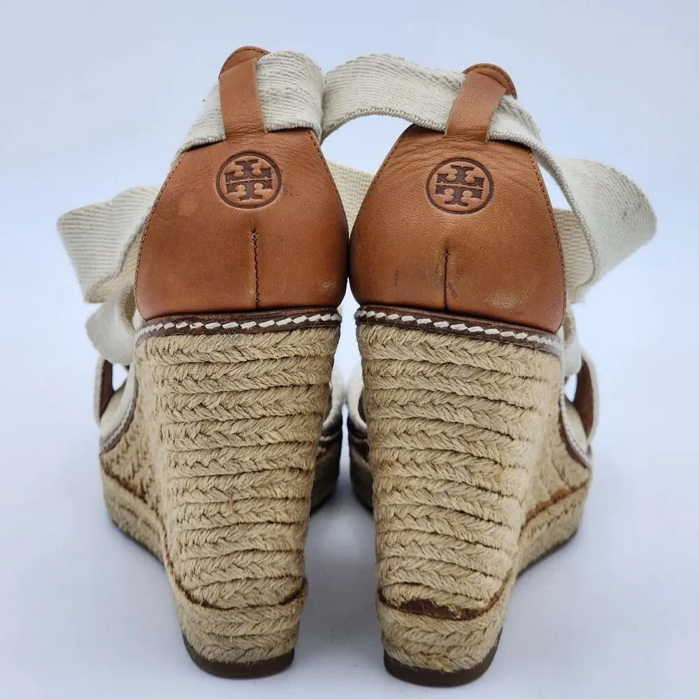 Tory Burch Adonis Espadrille Wedge Platform Heel Sandals Ivory Natural Size 9